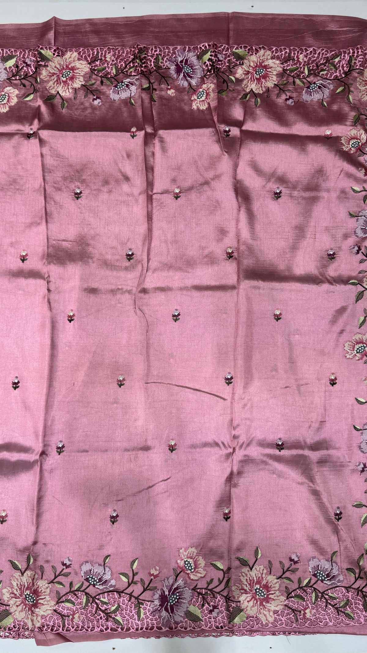 Cut Work Embroidered Semi Tussar Saree