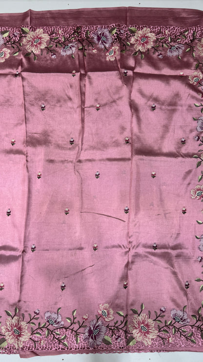 Cut Work Embroidered Semi Tussar Saree