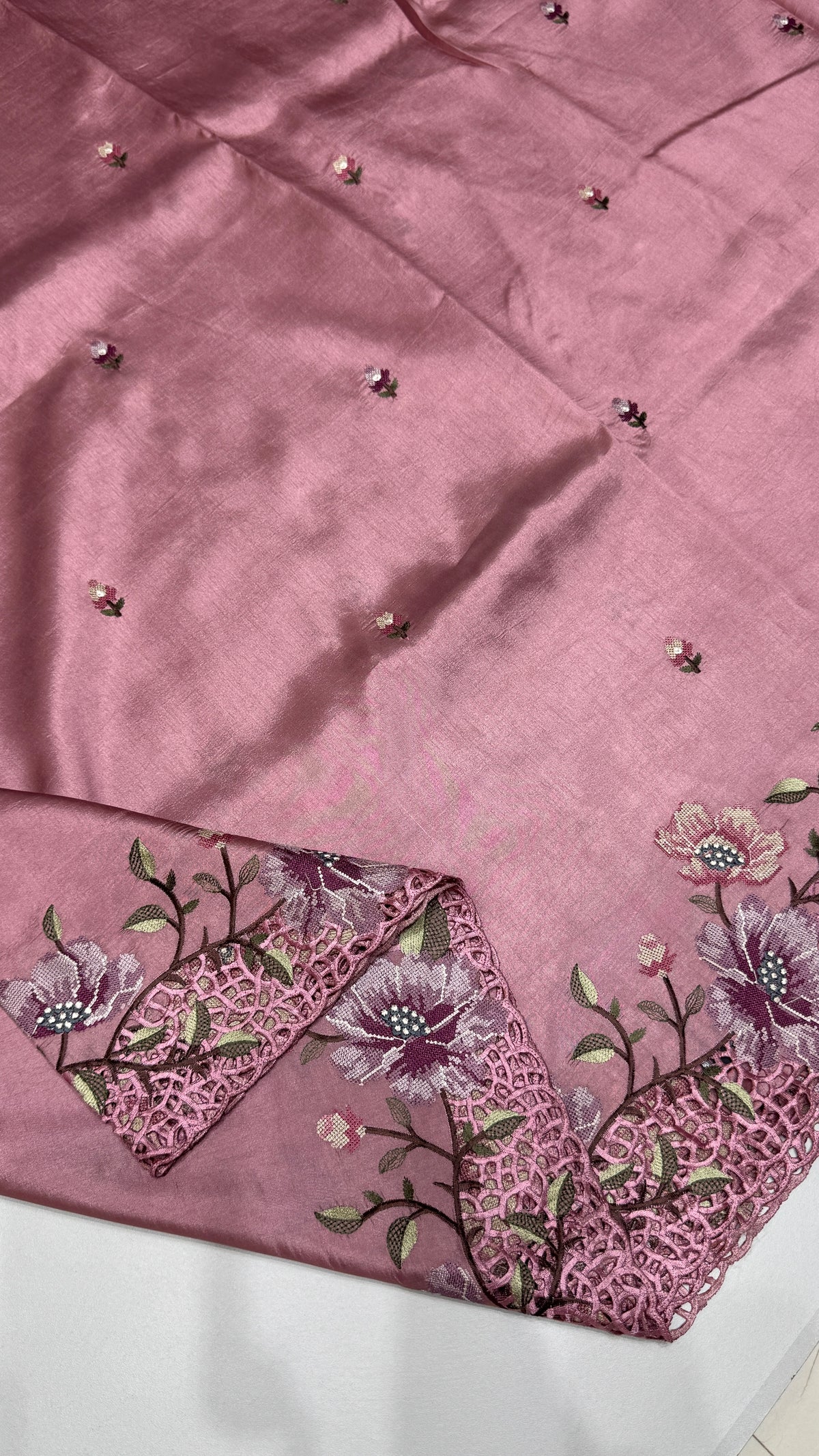 Cut Work Embroidered Semi Tussar Saree