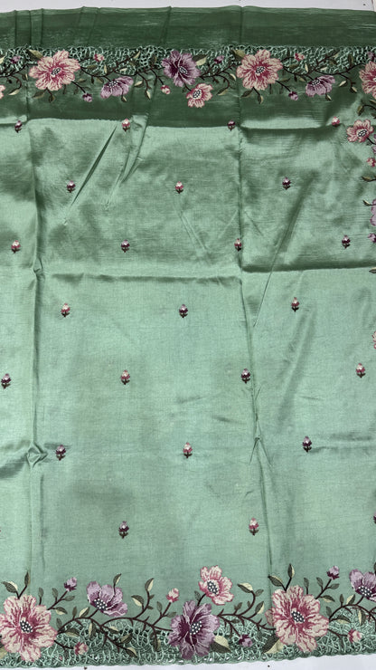 Cut Work Embroidered Semi Tussar Saree
