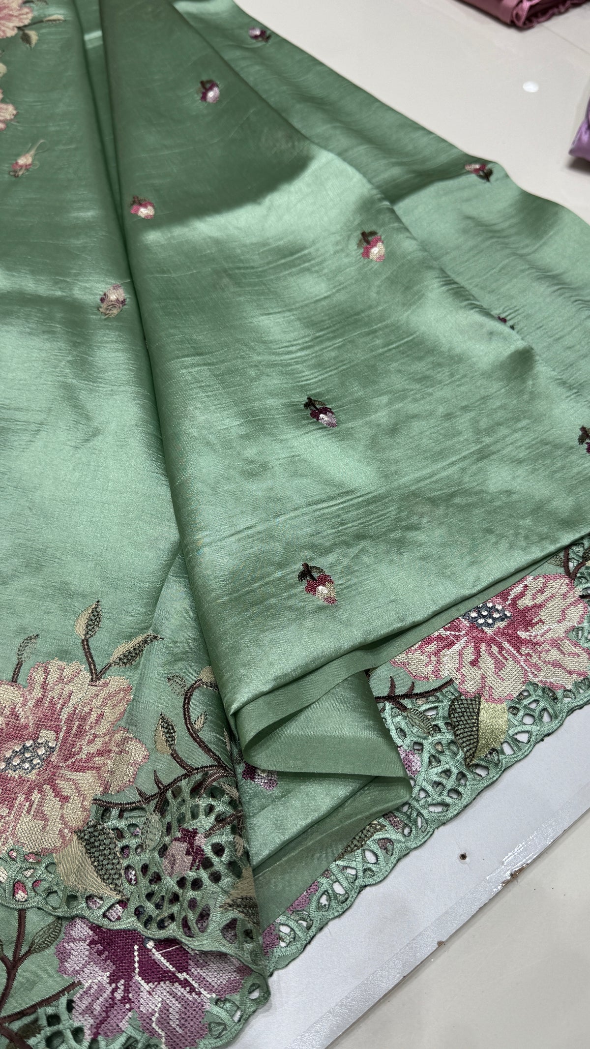 Cut Work Embroidered Semi Tussar Saree