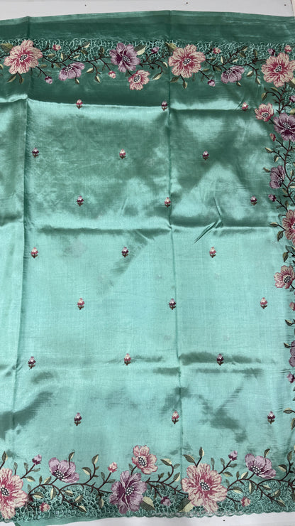Cut Work Embroidered Semi Tussar Saree