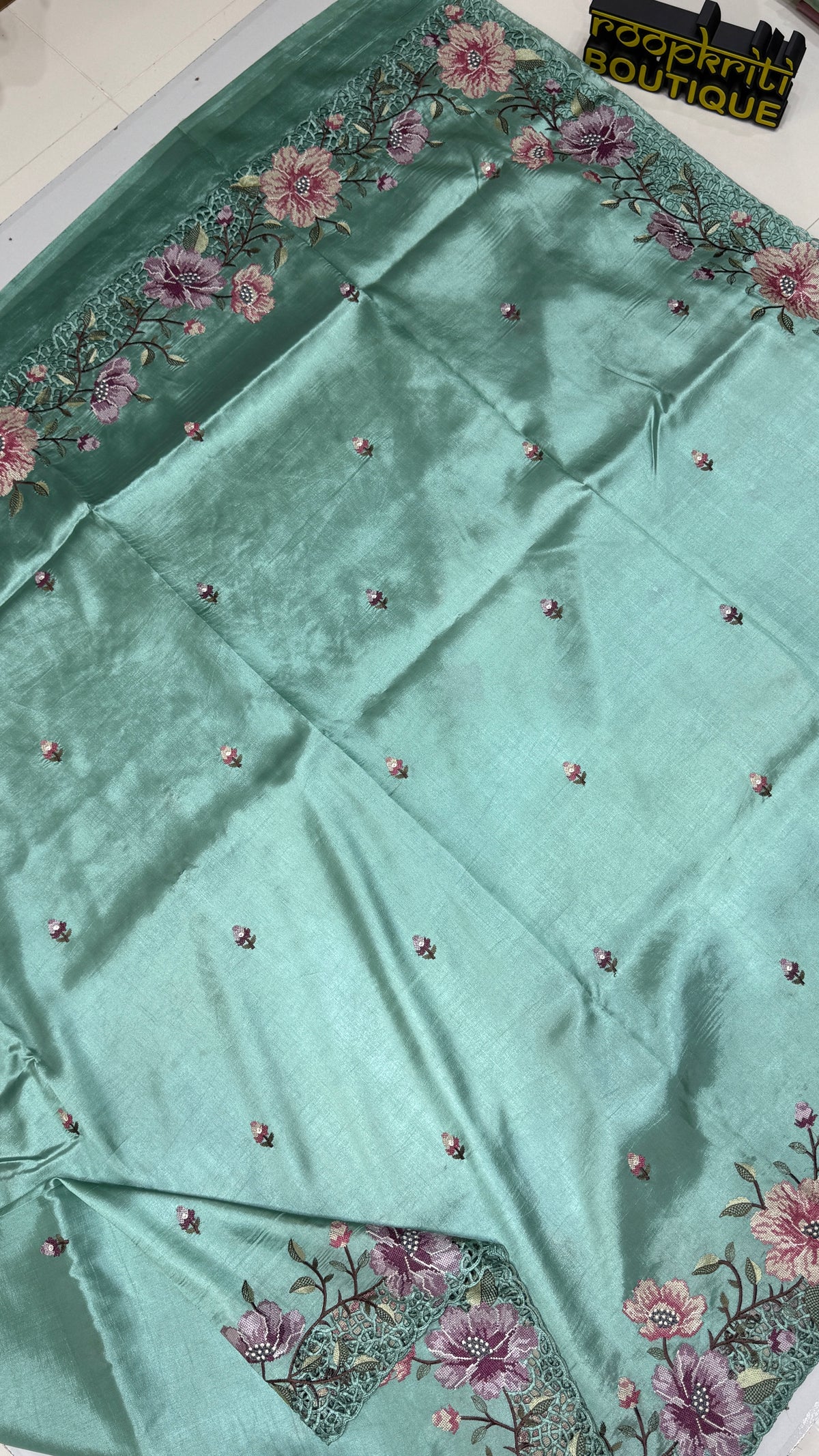 Cut Work Embroidered Semi Tussar Saree