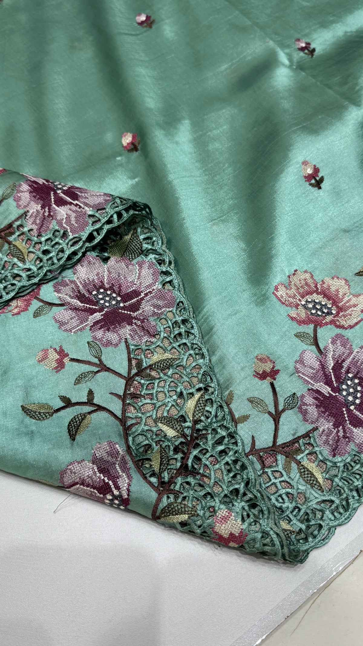 Cut Work Embroidered Semi Tussar Saree