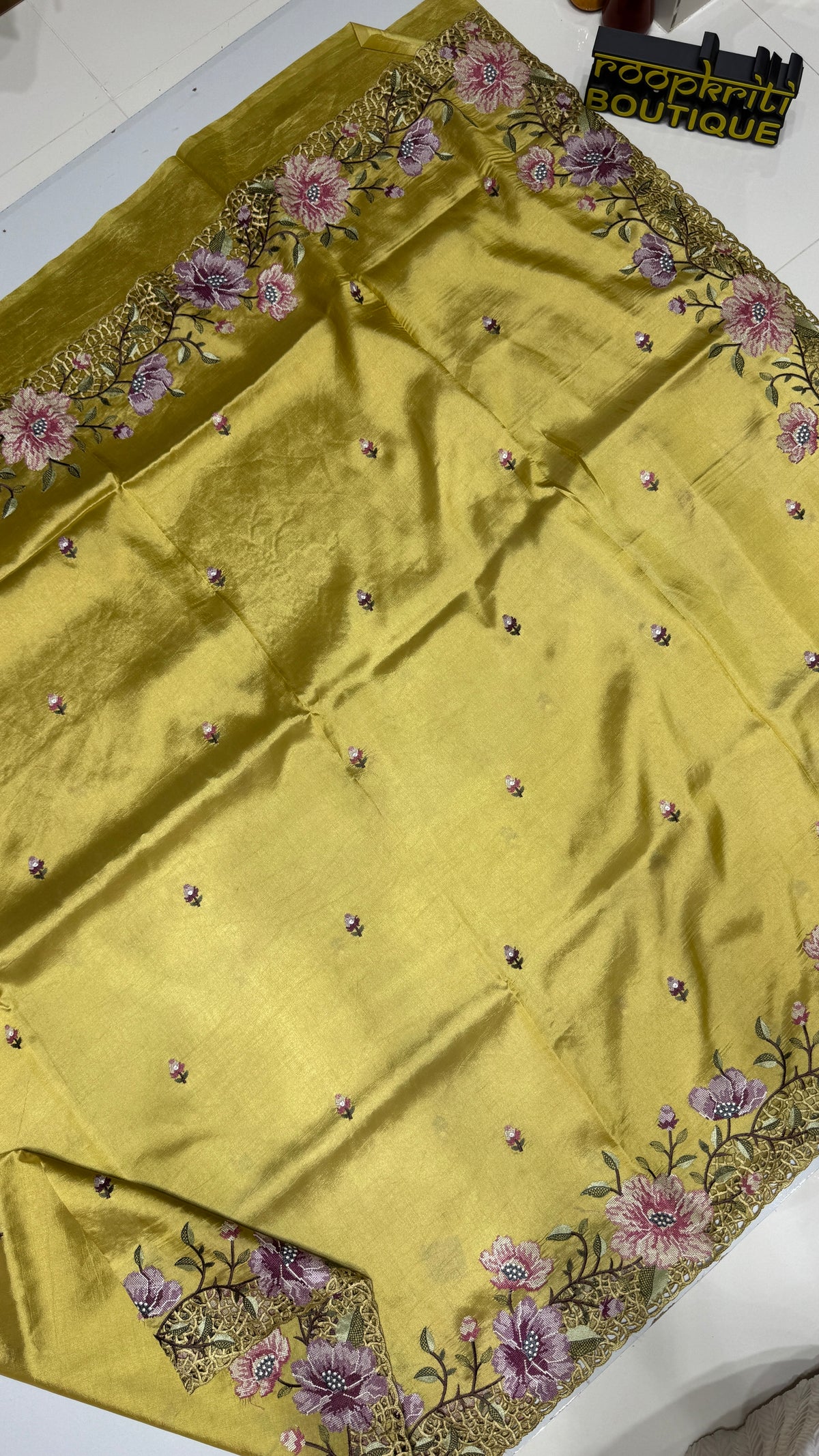 Cut Work Embroidered Semi Tussar Saree