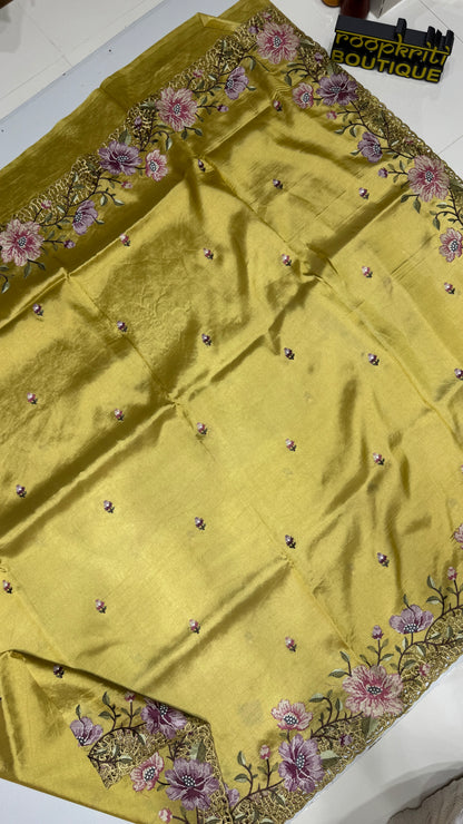 Cut Work Embroidered Semi Tussar Saree