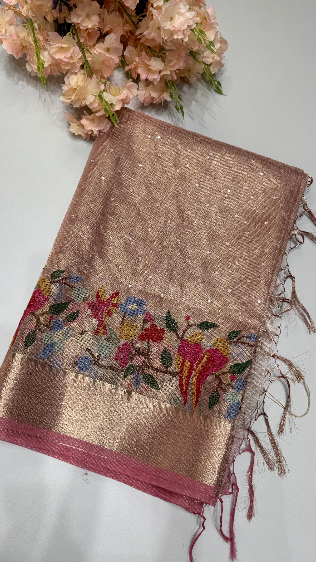Tissue Silk Saree with Cross Stitch Embroidery