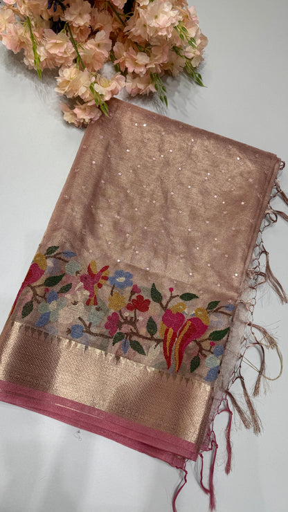 Tissue Silk Saree with Cross Stitch Embroidery