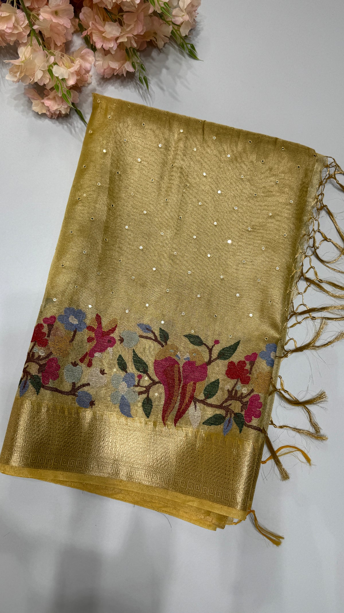 Tissue Silk Saree with Cross Stitch Embroidery