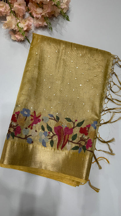 Tissue Silk Saree with Cross Stitch Embroidery