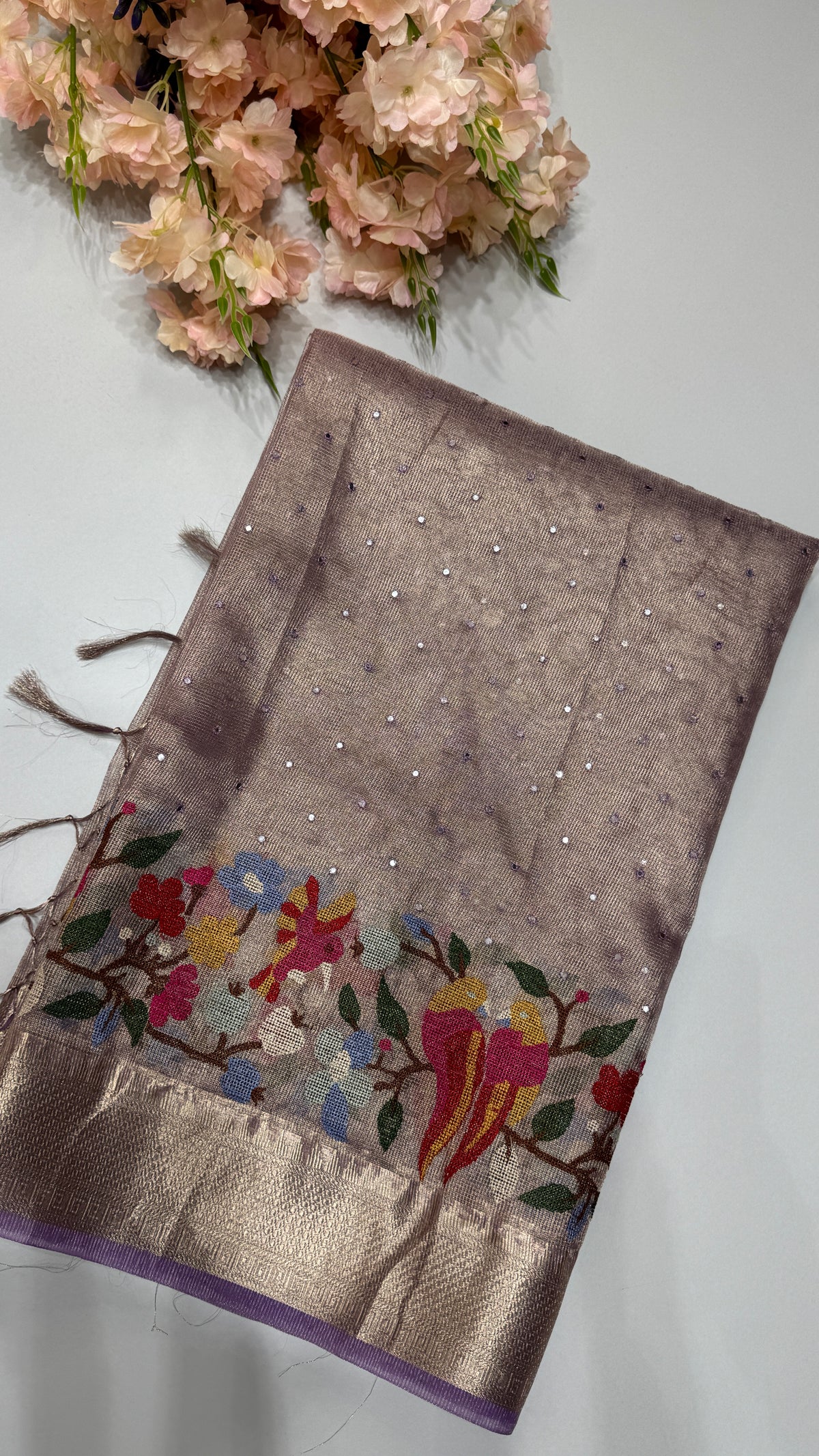 Tissue Silk Saree with Cross Stitch Embroidery