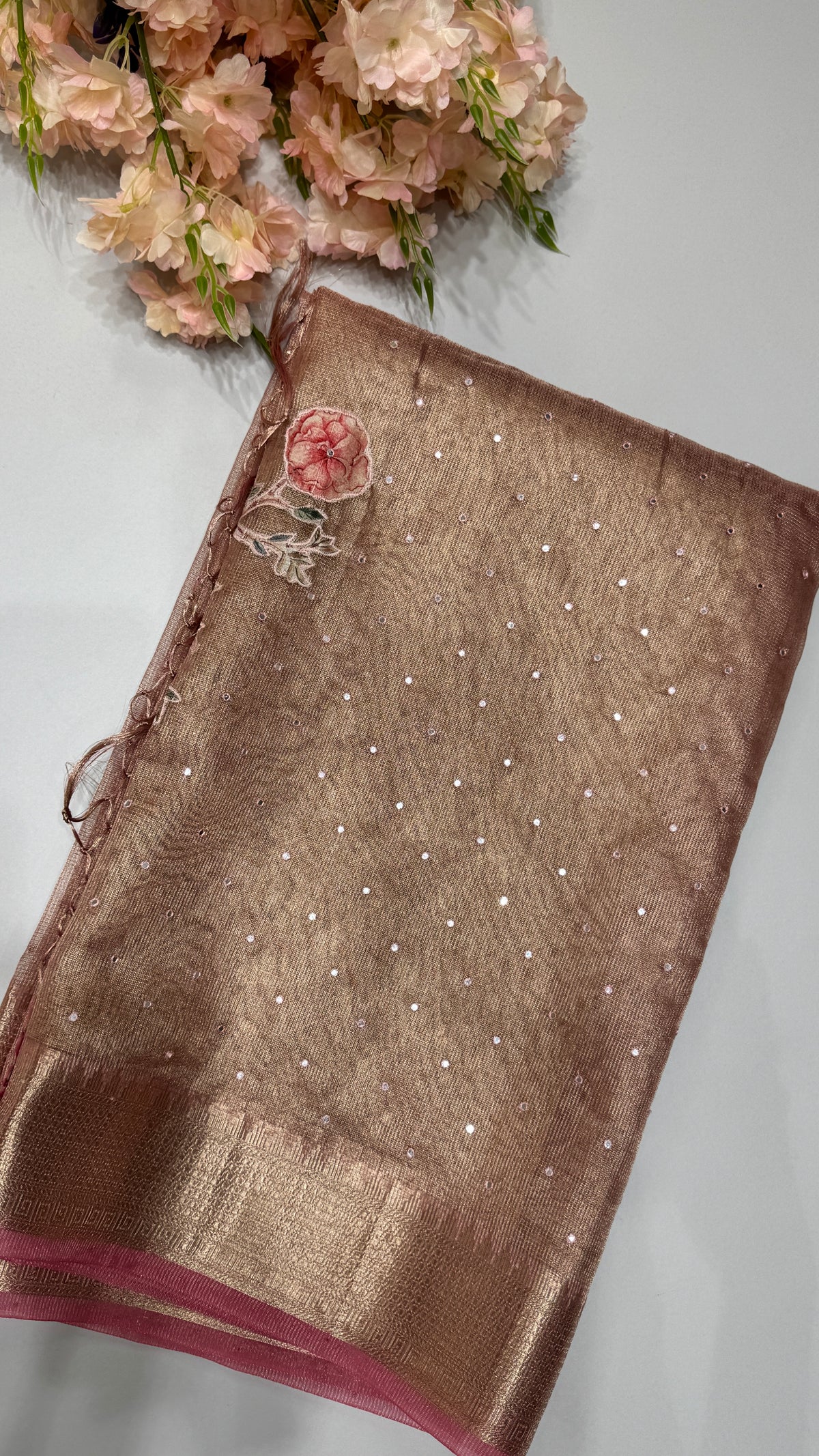 Tissue Silk Saree with Applique Work