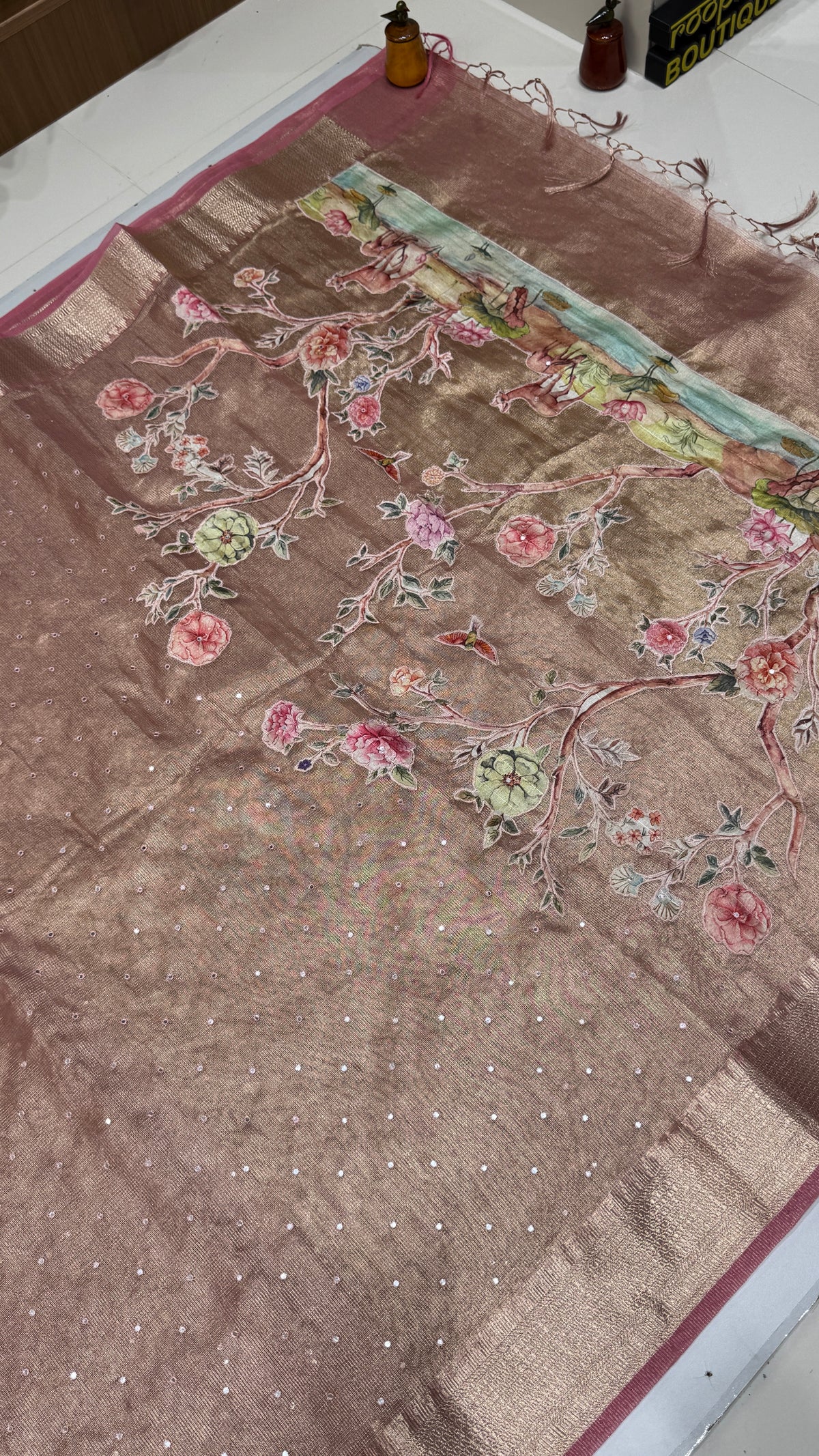 Tissue Silk Saree with Applique Work