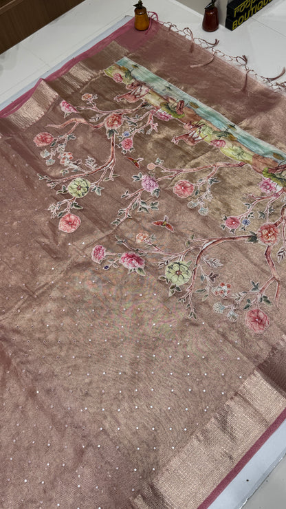 Tissue Silk Saree with Applique Work
