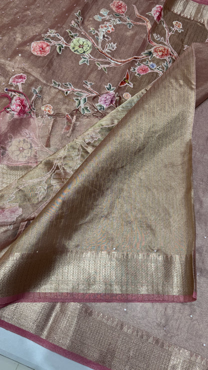 Tissue Silk Saree with Applique Work