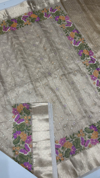 Tissue Silk Saree with Cross Stitch Embroidery