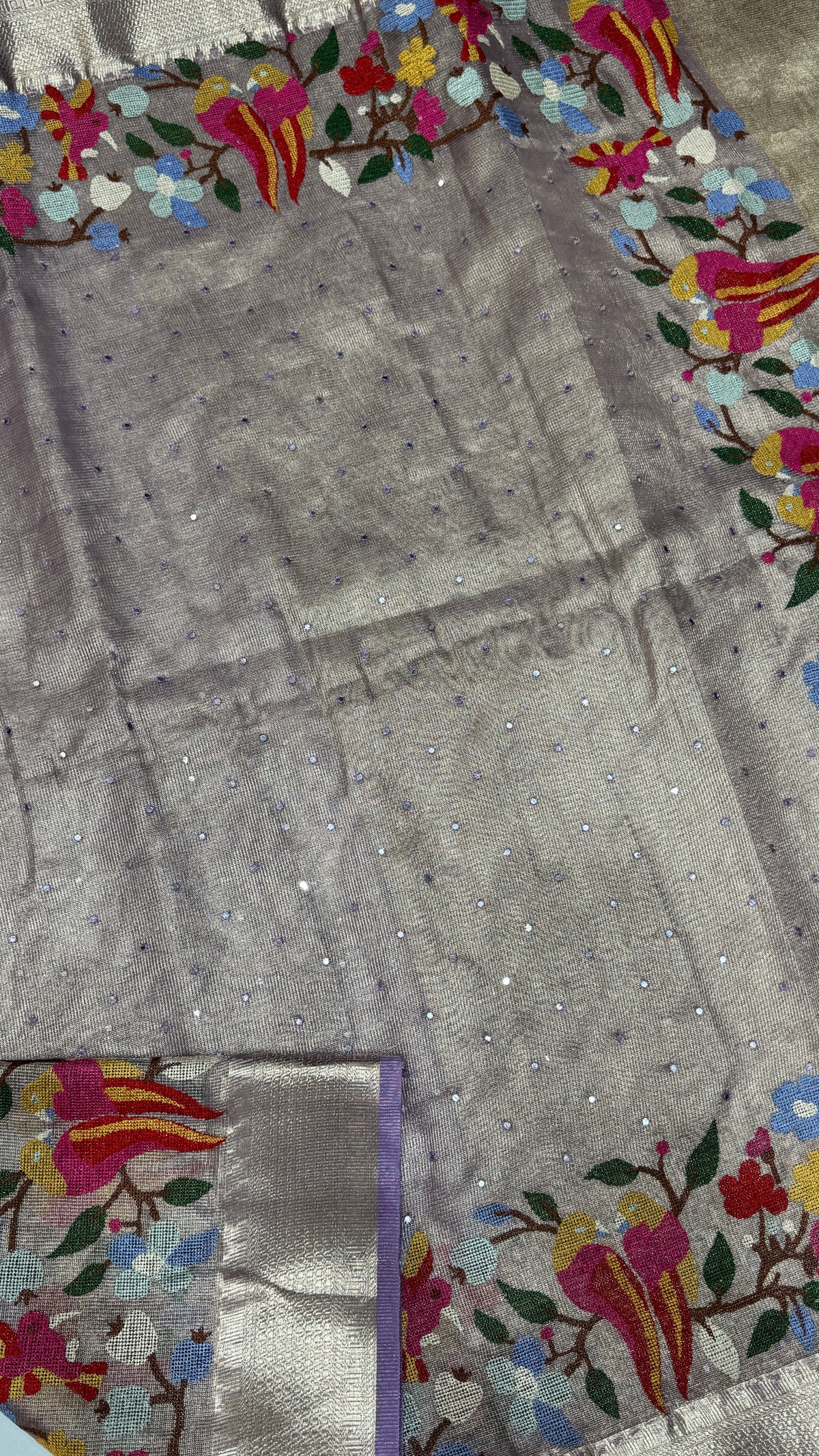 Tissue Silk Saree with Cross Stitch Embroidery