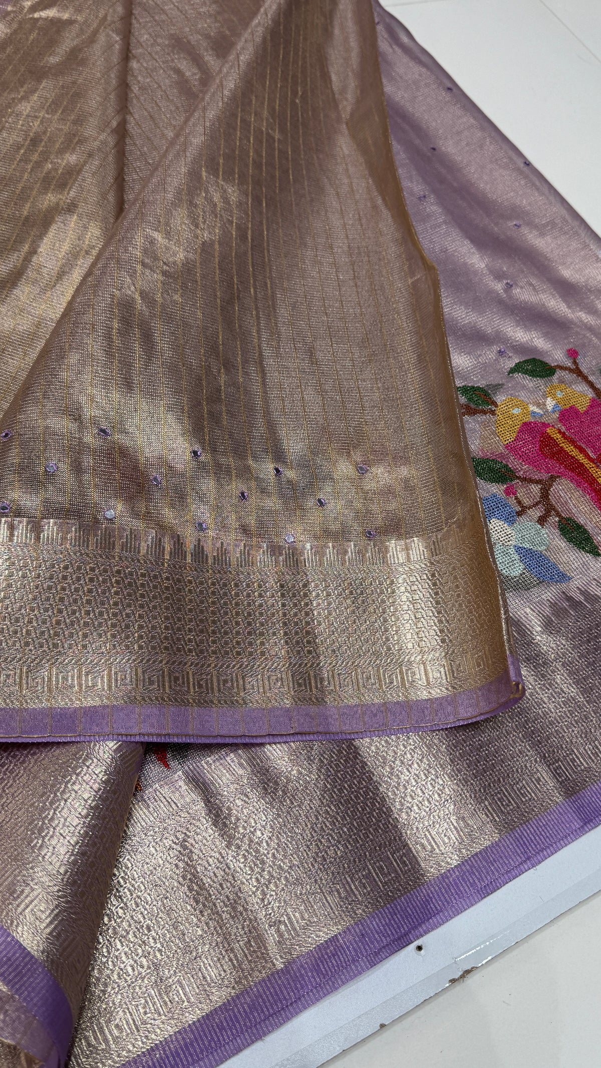 Tissue Silk Saree with Cross Stitch Embroidery