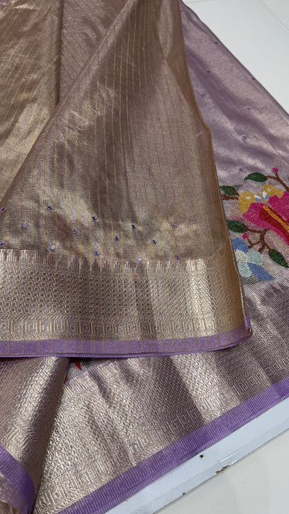 Tissue Silk Saree with Cross Stitch Embroidery