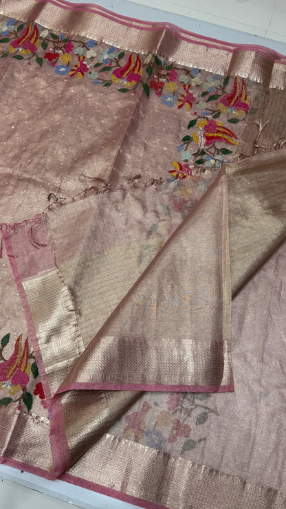 Tissue Silk Saree with Cross Stitch Embroidery