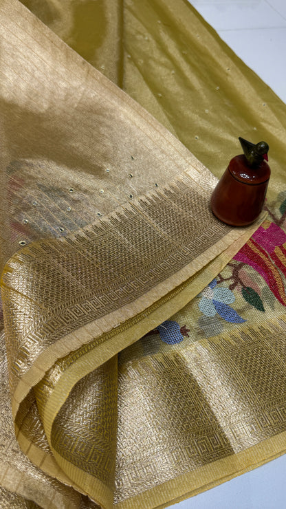 Tissue Silk Saree with Cross Stitch Embroidery