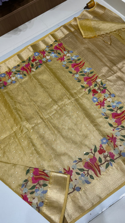 Tissue Silk Saree with Cross Stitch Embroidery