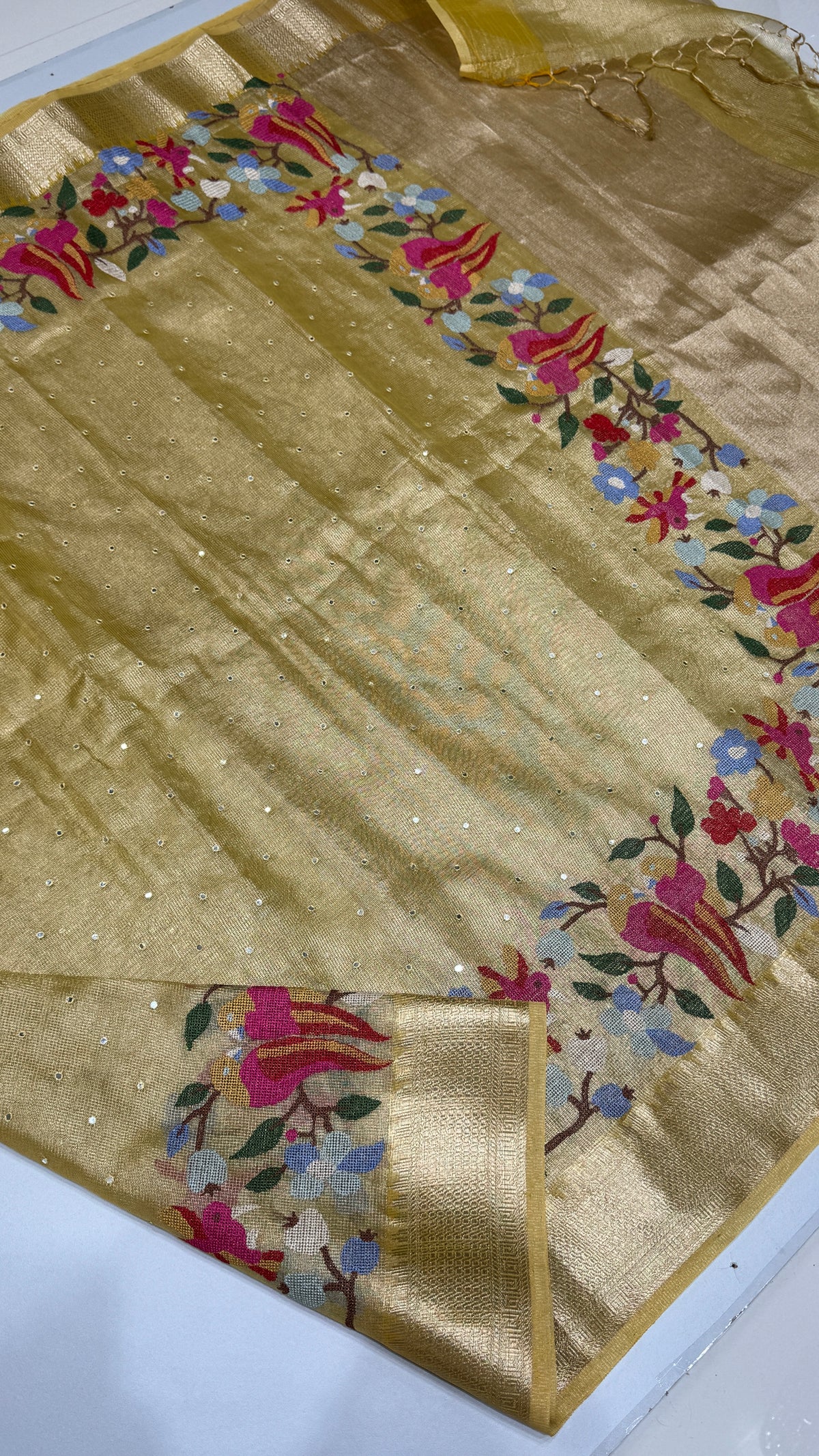 Tissue Silk Saree with Cross Stitch Embroidery