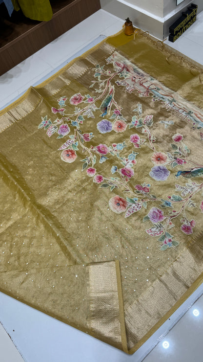 Tissue Silk Saree with Applique Work