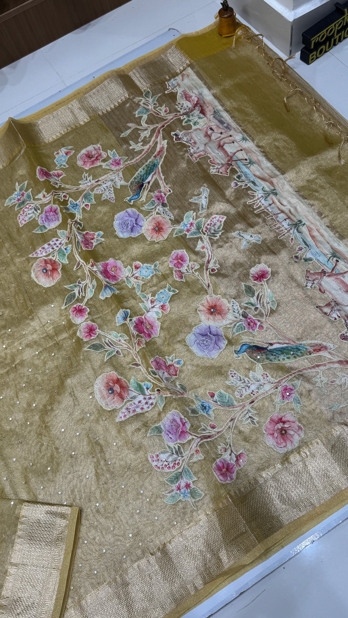 Tissue Silk Saree with Applique Work