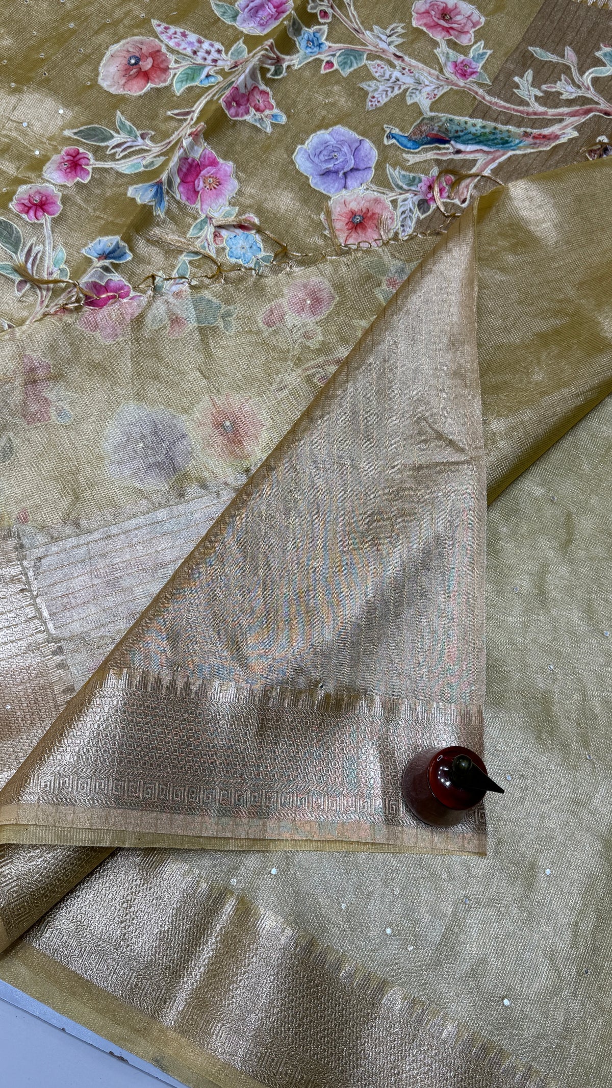 Tissue Silk Saree with Applique Work