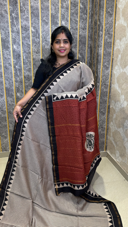 Block Printed Chanderi Silk Saree