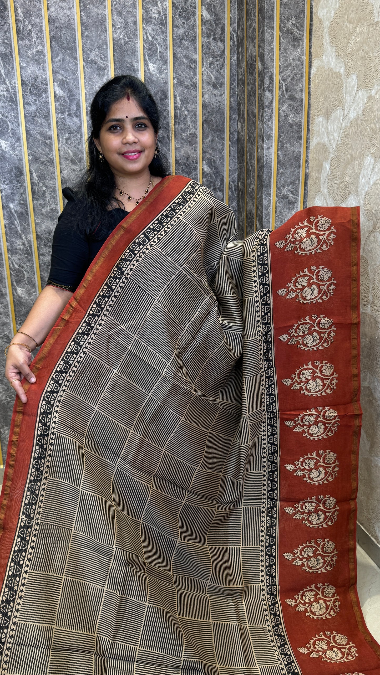 Block Printed Chanderi Silk Saree