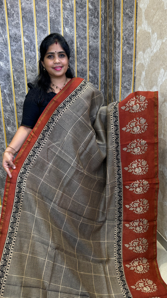Block Printed Chanderi Silk Saree