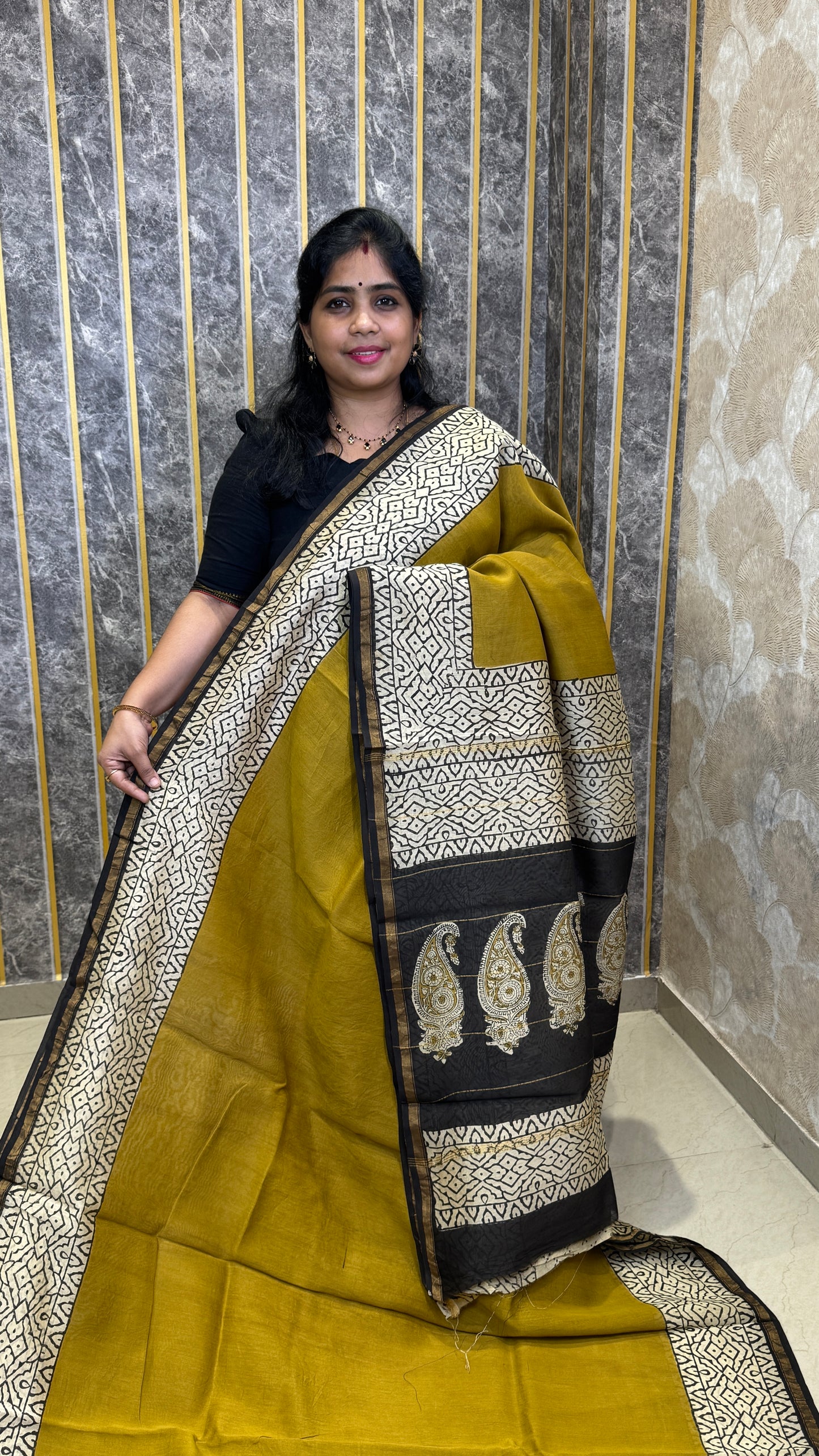 Block Printed Chanderi Silk Saree