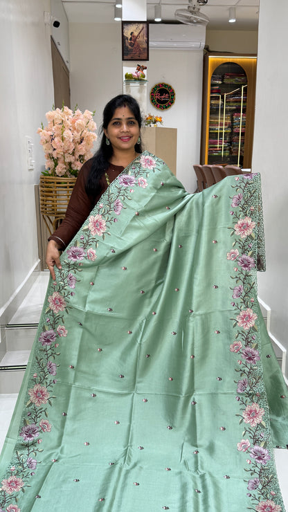 Cut Work Embroidered Semi Tussar Saree