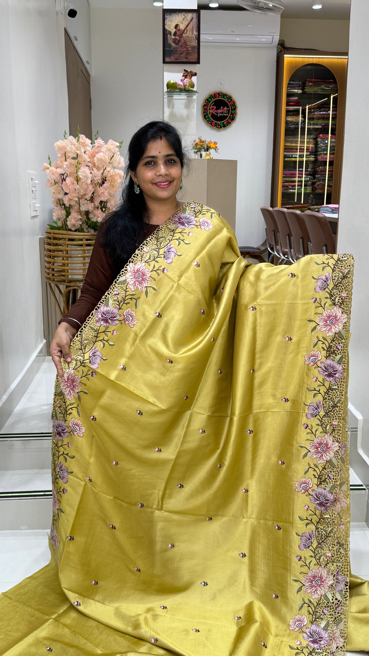 Cut Work Embroidered Semi Tussar Saree