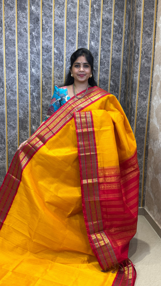 Zari Checks Pure Silk Cotton Saree with Korvai Border