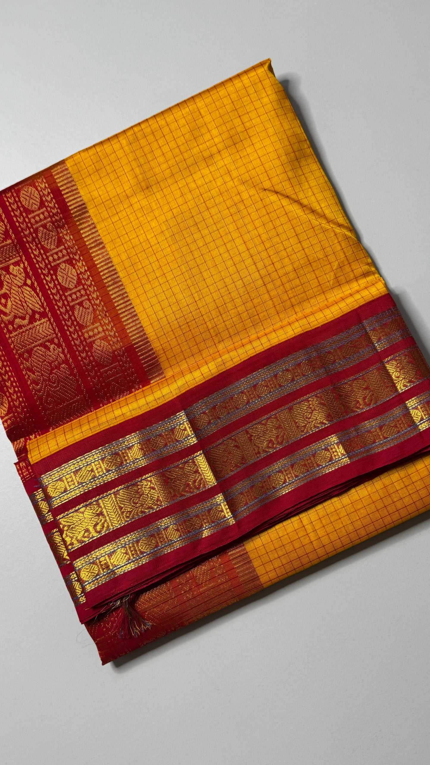 Zari Checks Pure Silk Cotton Saree with Korvai Border