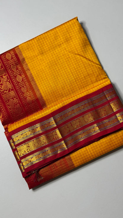 Zari Checks Pure Silk Cotton Saree with Korvai Border