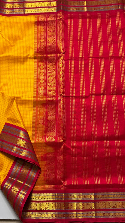 Zari Checks Pure Silk Cotton Saree with Korvai Border