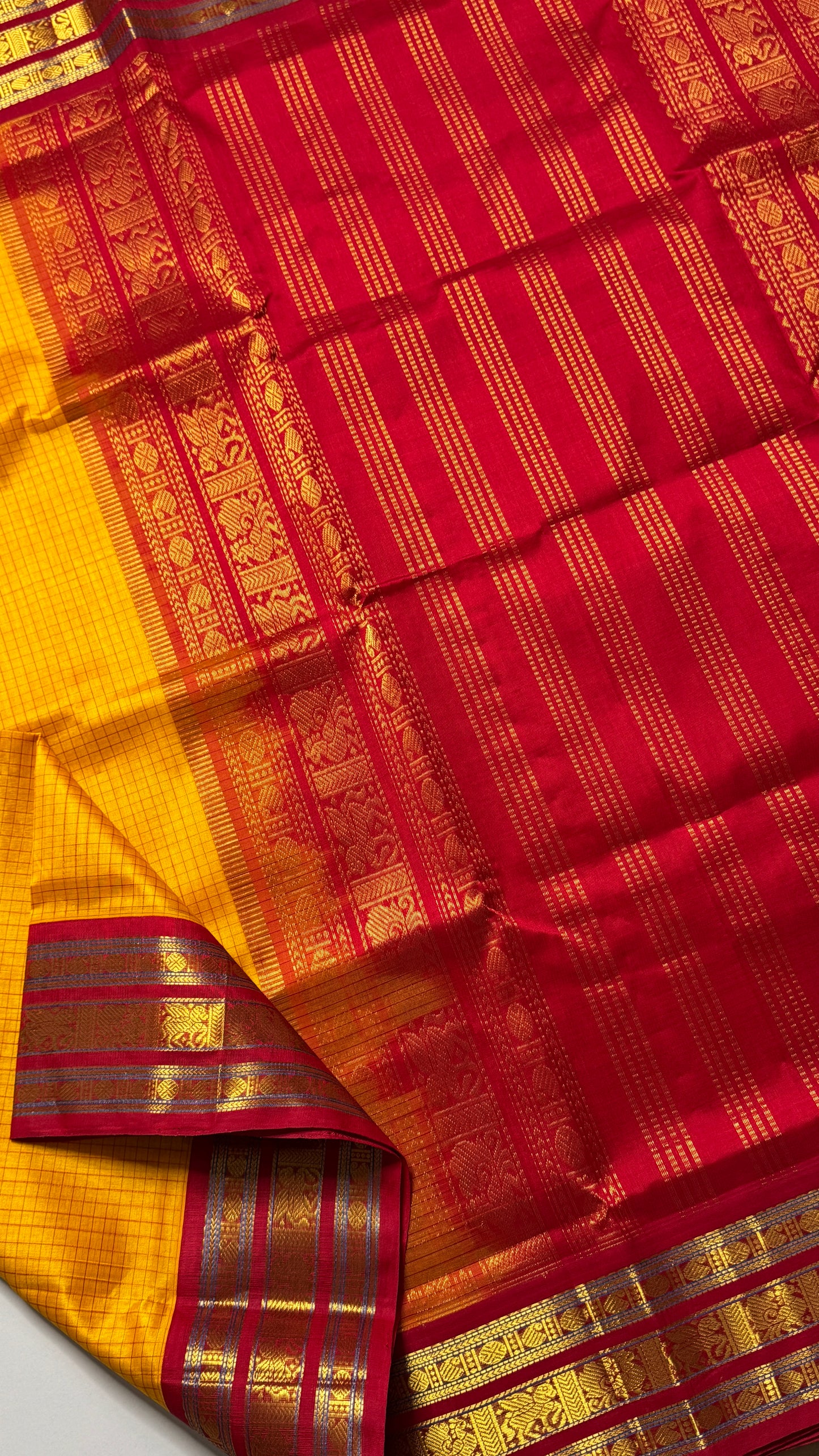Zari Checks Pure Silk Cotton Saree with Korvai Border