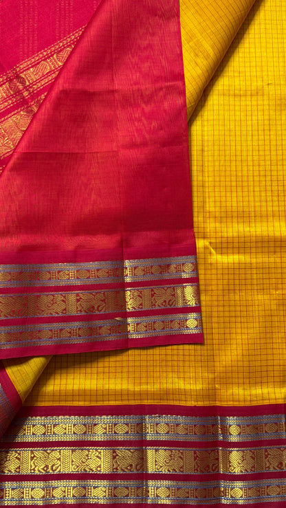 Zari Checks Pure Silk Cotton Saree with Korvai Border