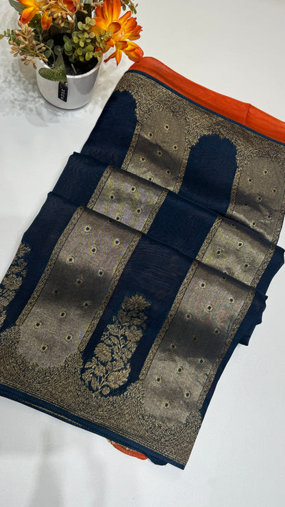 Panel Work Tussar Georgette Saree