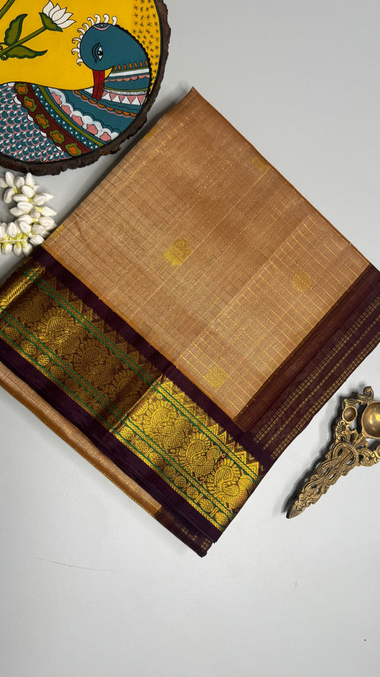 Zari Checks Pure Silk Cotton Saree with Korvai Borders