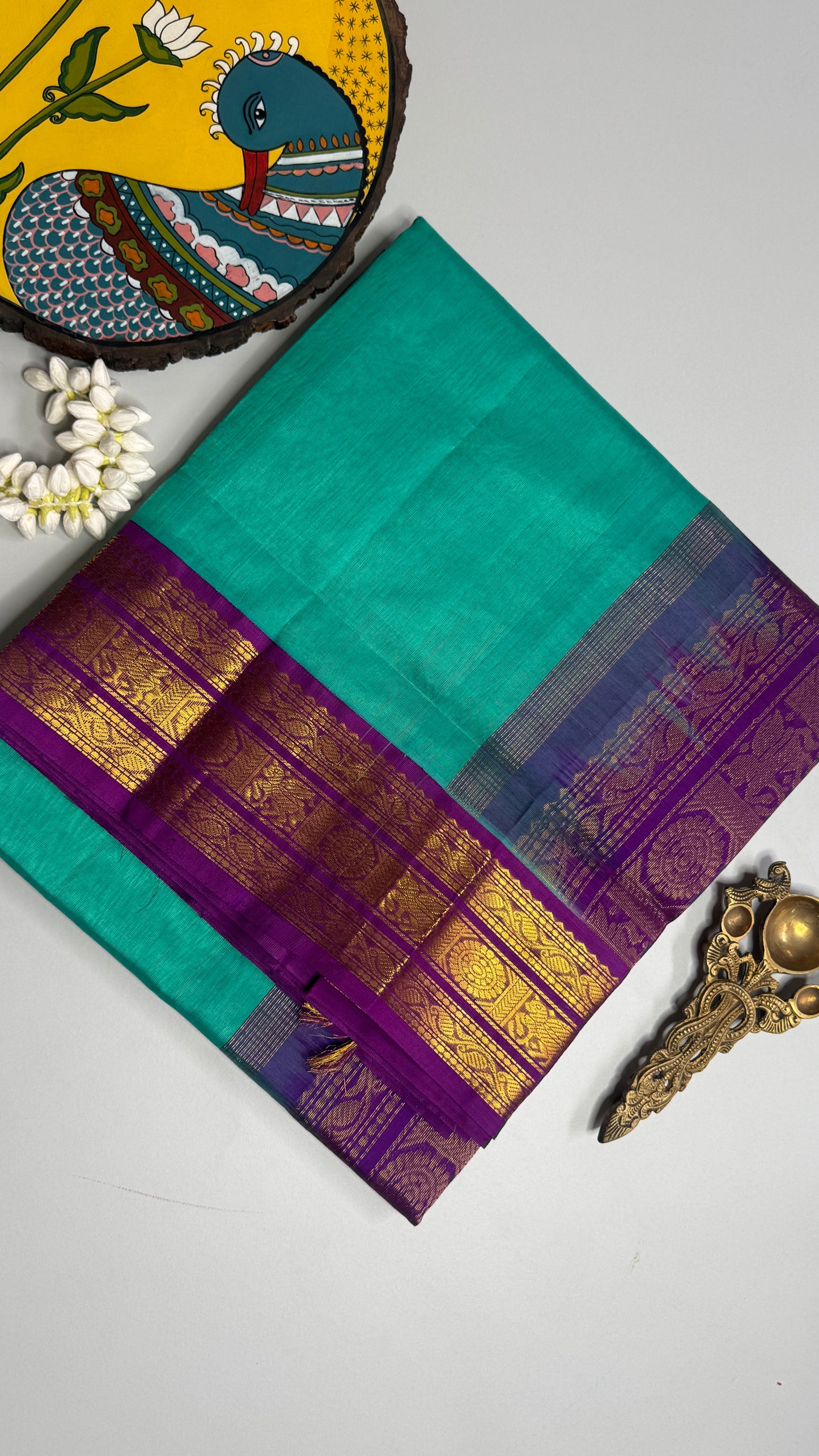 Plain Pure Silk Cotton Saree with Korvai Border
