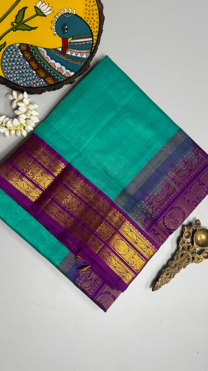 Plain Pure Silk Cotton Saree with Korvai Border