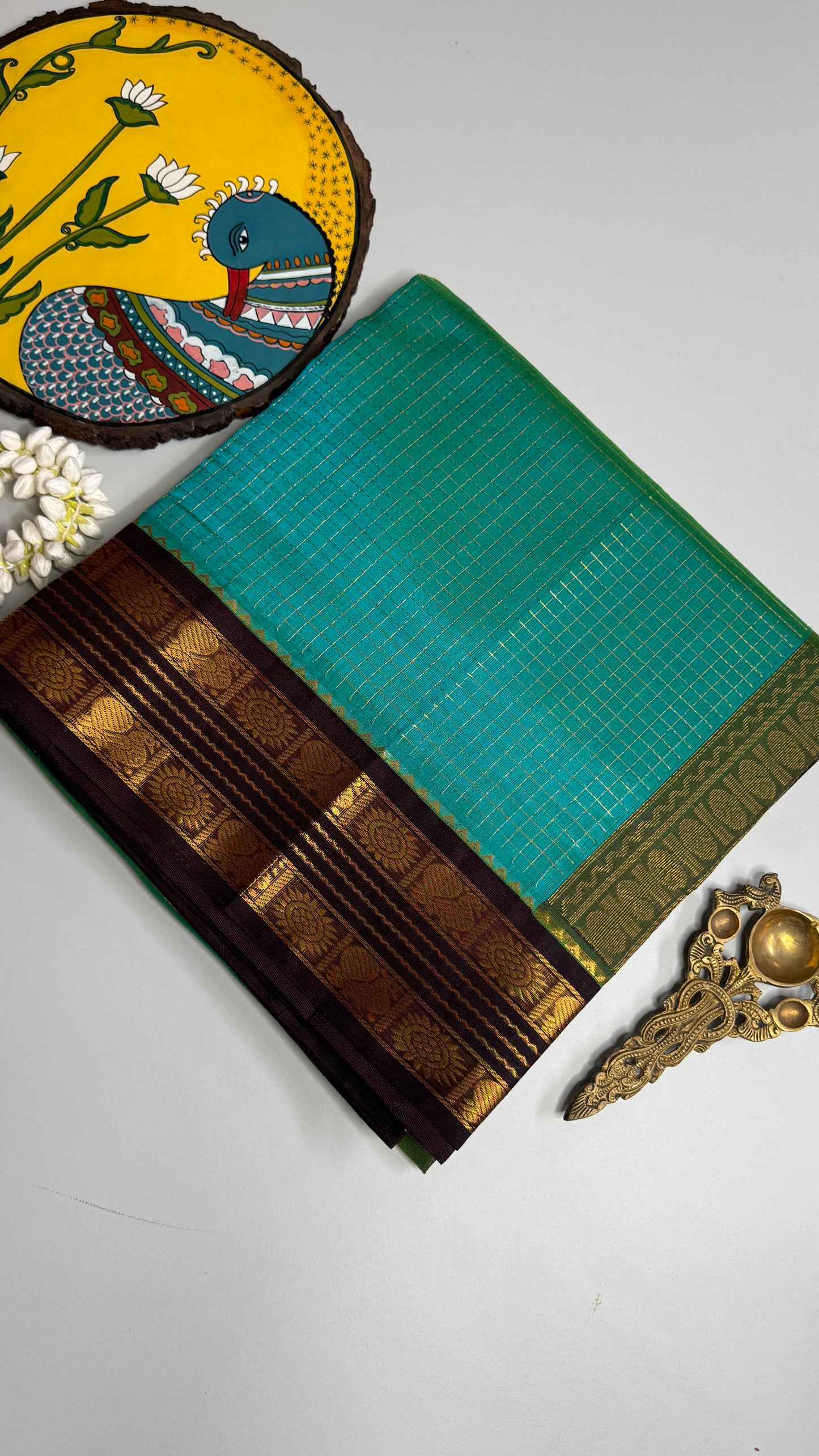 Zari Checks Pure Silk Cotton Saree with Korvai Border