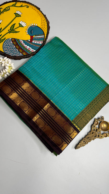 Zari Checks Pure Silk Cotton Saree with Korvai Border
