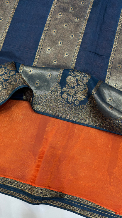 Panel Work Tussar Georgette Saree