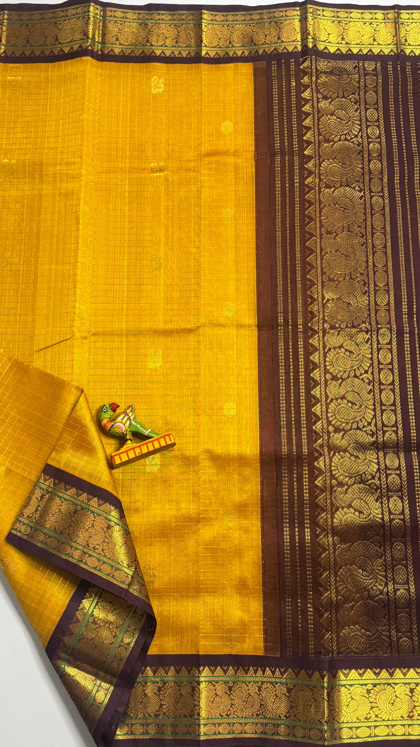 Zari Checks Pure Silk Cotton Saree with Korvai Borders